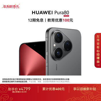 HUAWEI Pura 80 丝绒黑 丝绒直屏 红枫原色影像 全新鸿蒙AI 鸿蒙系统华为手机