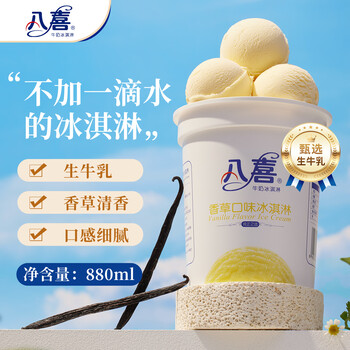 八喜冰淇淋 香草口味550g(880ml)*1桶 家庭装 生牛乳冰淇淋桶装