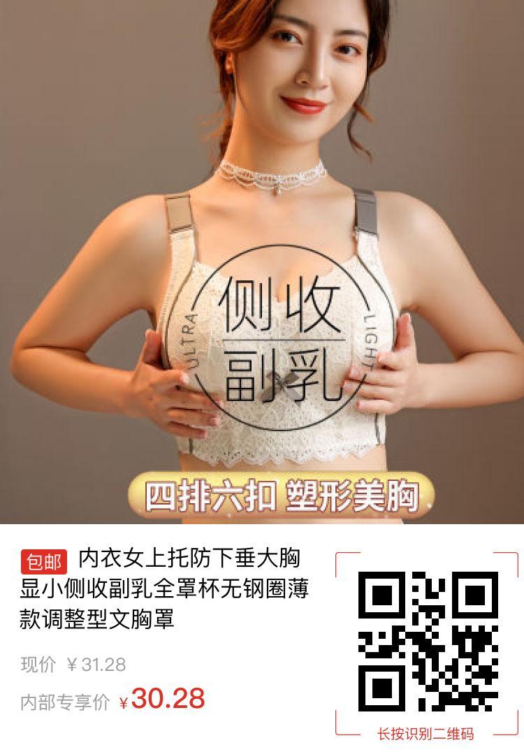内衣女上托防下垂大胸显小侧收副乳全罩杯无钢圈薄款调整型文胸罩
